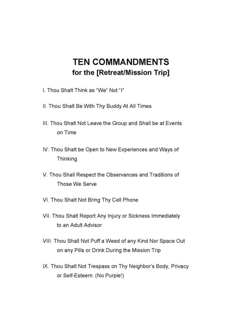 Mission Trip 10 Commandments